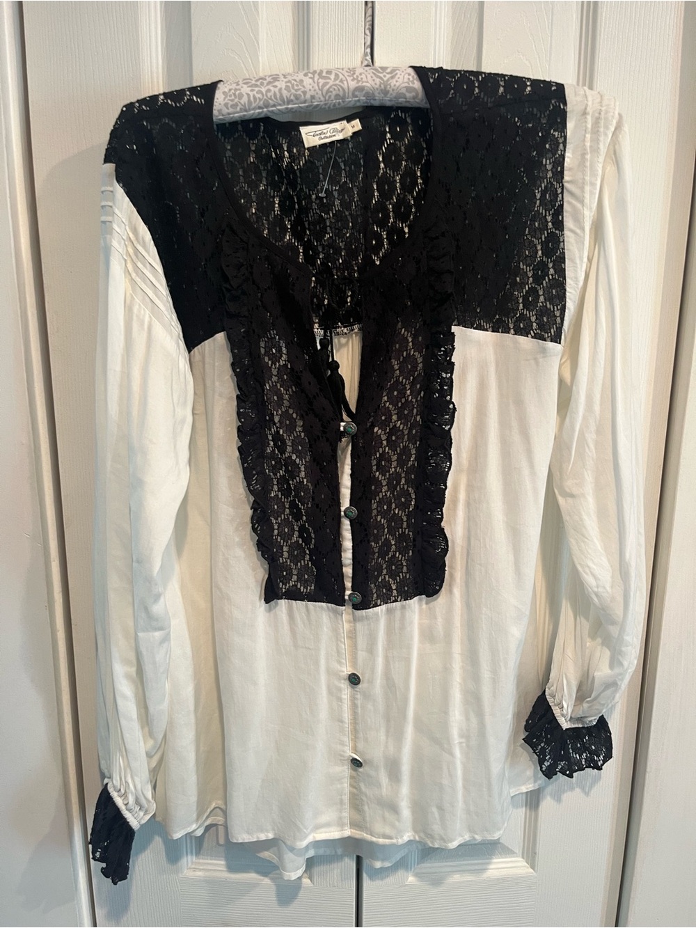 Tasha Polizzi Black & White Lace Button-Front Blouse Sz M NWOT